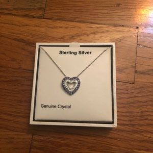 Purple and silver rhinestoned heart necklace